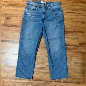 Madewell Distressed Straight Leg Blue Jeans
